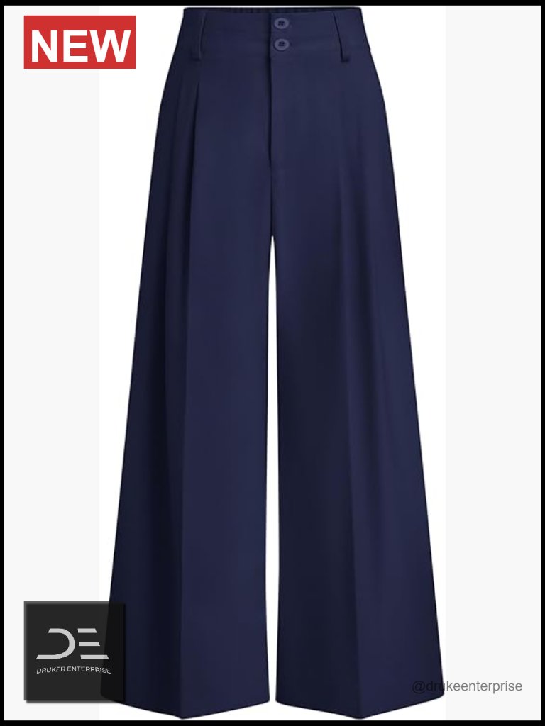 Wide Leg Palazzo Pants High Waist Pleated Button Front Elastic Waist Trousers